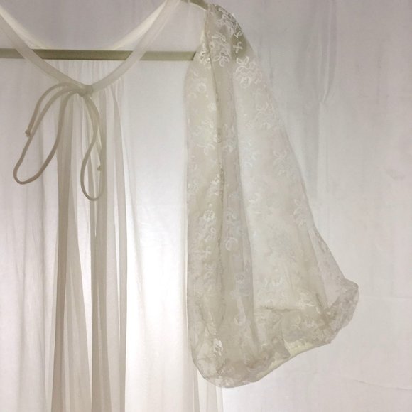 Vintage Jenelle M Tall White Negligee Peignor SET Sheer Chiffon Floral Lace Puff - Picture 3 of 11